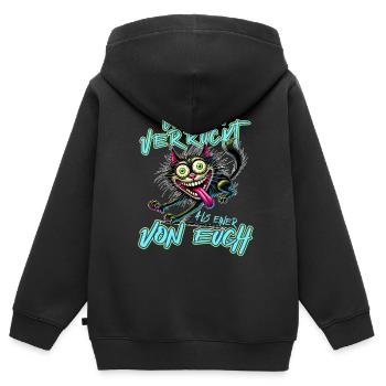 Chat fou Mieux fou que l’un d’entre vous - Sweat Premium à capuche zippé enfant bio - noir - Dos - AI Model Kid Male (0cm)