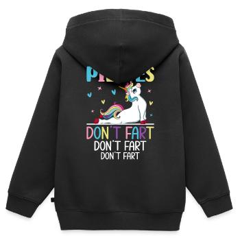 Pilates Don’t Fet Drôle Instructeur de Pilates Yoga - Sweat Premium à capuche zippé enfant bio - noir - Dos - AI Model Kid Male (0cm)