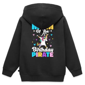 Maman de l’anniversaire Pirate Pirates Anniversaire Pirate - Sweat Premium à capuche zippé enfant bio - noir - Dos - AI Model Kid Male (0cm)