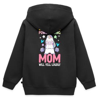 Powerlifting Mom Crier fort Powerlifter - Sweat Premium à capuche zippé enfant bio - noir - Dos - AI Model Kid Male (0cm)