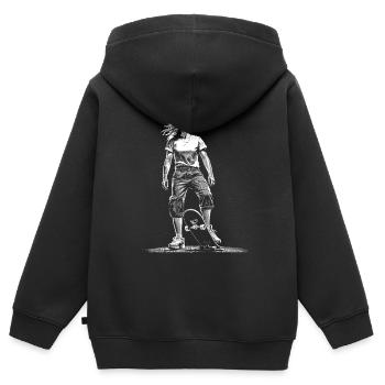 Skater-Girl Shirt – Mutig, frei, unaufhaltbar - Kinder Premium Organic Zip Hoodie - Schwarz - Hinten - AI Model Kid Male (0cm)