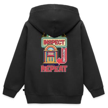 Jukebox Collector Trouver Inspecter Restaurer Répéter - Sweat Premium à capuche zippé enfant bio - noir - Dos - AI Model Kid Male (0cm)