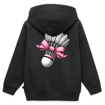 Coquette noeud Badminton Volant Ruban Rose Maman - Sweat Premium à capuche zippé enfant bio - noir - Dos - AI Model Kid Male (0cm)