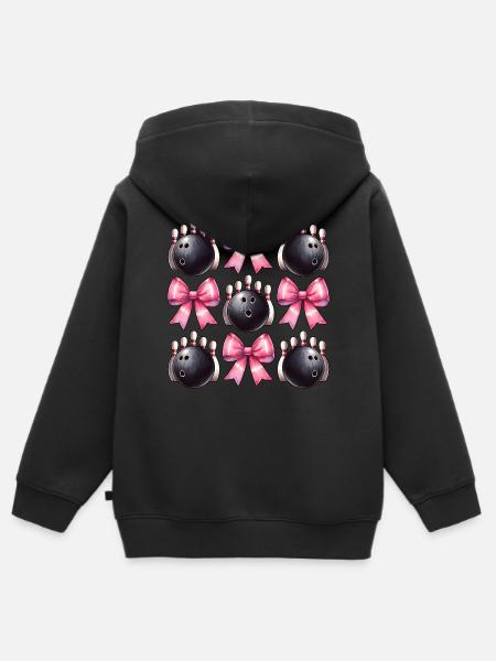 Coquette Bowling Kugel Pins Bowler rosa Schleife - Hoodie Premium med dragkedja barn ekologisk - svart