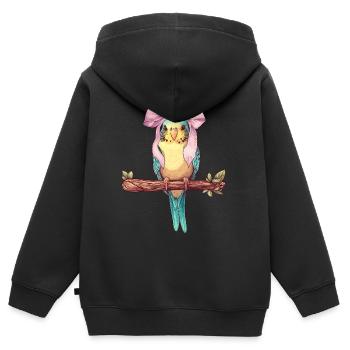 Coquette Cockatiel Perruche Perroquet - Sweat Premium à capuche zippé enfant bio - noir - Dos - AI Model Kid Male (0cm)