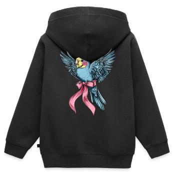 Coquette Bow Perruche Perruche Perroquet - Sweat Premium à capuche zippé enfant bio - noir - Dos - AI Model Kid Male (0cm)
