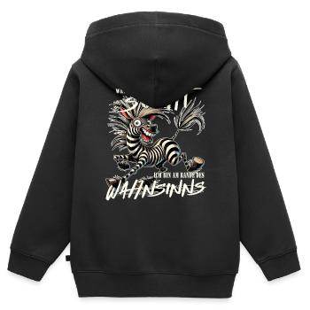 Wenn ihr mich sucht, am Rande des Wahnsinns - Kinder Premium Organic Zip Hoodie - Schwarz - Hinten - AI Model Kid Male (0cm)