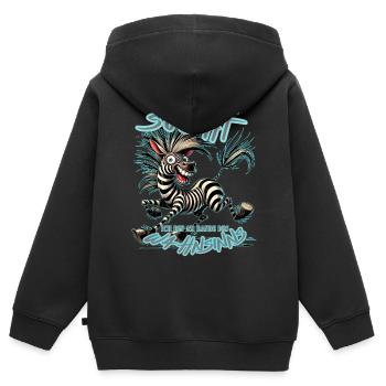 Zebra Wenn ihr mich sucht Wahnsinn - Kinder Premium Organic Zip Hoodie - Schwarz - Hinten - AI Model Kid Male (0cm)