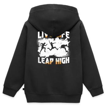Weitsprung Weitspringen Live Life Leap High - Kinder Premium Organic Zip Hoodie - Schwarz - Hinten - AI Model Kid Male (0cm)