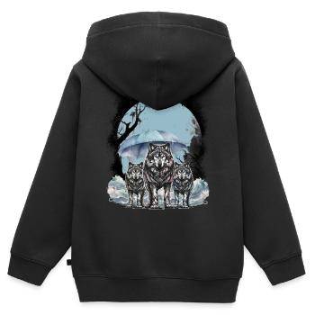 mystisch Wölfe Wolf Rudel Husky Hunde Hund - Kinder Premium Organic Zip Hoodie - Schwarz - Hinten - AI Model Kid Male (0cm)