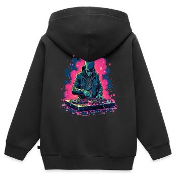 Alien Extraterrestre DJ Musique - Sweat Premium à capuche zippé enfant bio - noir - Dos - AI Model Kid Male (0cm)