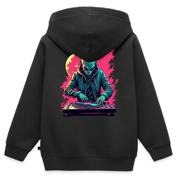 Alien Extraterrestre DJ Musique - Sweat Premium à capuche zippé enfant bio - noir - Dos - AI Model Kid Male (0cm)