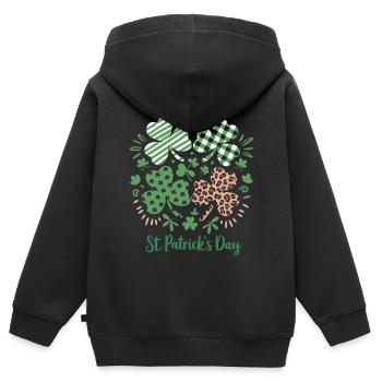 Plaid Leopard Print Shamrock St. Patrick's Day - Kids Premium Organic Zip-up Hoodie - black - Back - AI Model Kid Male (0cm)