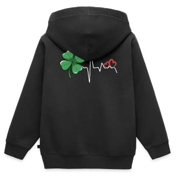 Shamrock Heartbeat Saint-Patrick Amour Femmes - Sweat Premium à capuche zippé enfant bio - noir - Dos - AI Model Kid Male (0cm)