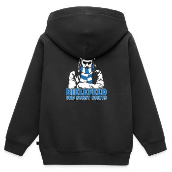 Bielefeld und sonst nichts - Kinder Premium Organic Zip Hoodie - Schwarz - Hinten - AI Model Kid Male (0cm)