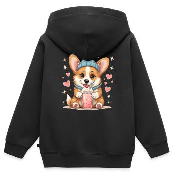 Corgi Chien Milkshake En Amour Chien Bonnet Amour - Sweat Premium à capuche zippé enfant bio - noir - Dos - AI Model Kid Male (0cm)