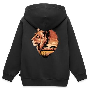 Lion majestueux – Savane africaine - Sweat Premium à capuche zippé enfant bio - noir - Dos - AI Model Kid Male (0cm)