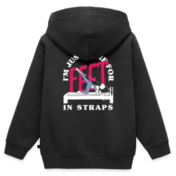Pilates : ici pour les pieds avec des sangles - Sweat Premium à capuche zippé enfant bio - noir - Dos - AI Model Kid Male (0cm)