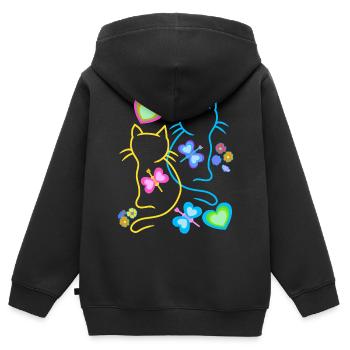 Chat Chats Printemps Chaton Enfants Rétro Années 80 - Sweat Premium à capuche zippé enfant bio - noir - Dos - AI Model Kid Male (0cm)