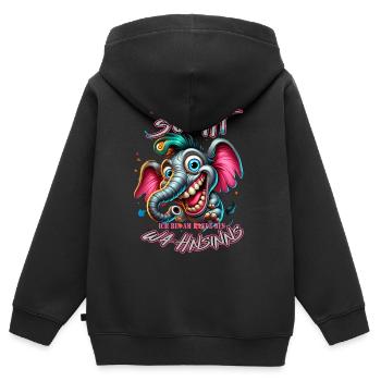Wenn ihr mich sucht ich bin am Rande des Wahnsinns - Kinder Premium Organic Zip Hoodie - Schwarz - Hinten - AI Model Kid Male (0cm)