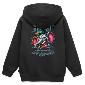 Wenn ihr mich sucht, ich bin am Rande des Wahnsinn - Kinder Premium Organic Zip Hoodie - Schwarz - Hinten - AI Model Kid Male (0cm)