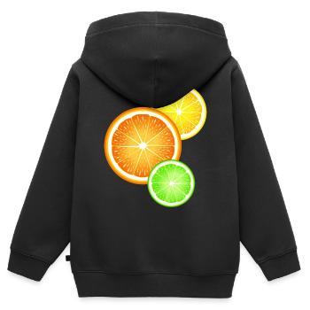 Zitrusfrüchte Orange Zitrone Limette - Kinder Premium Organic Zip Hoodie - Schwarz - Hinten - AI Model Kid Male (0cm)