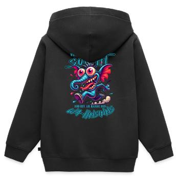 Wenn ihr mich sucht ich bin am Rande des Wahnsinns - Kinder Premium Organic Zip Hoodie - Schwarz - Hinten - AI Model Kid Male (0cm)