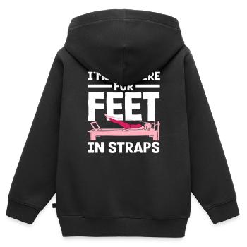 Pilates Je suis juste là pour les pieds dans les sangles - Sweat Premium à capuche zippé enfant bio - noir - Dos - AI Model Kid Male (0cm)