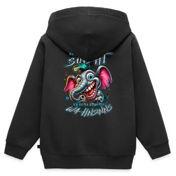 Wenn ihr mich sucht, ich bin am Rande des Wahnsinn - Kinder Premium Organic Zip Hoodie - Schwarz - Hinten - AI Model Kid Male (0cm)