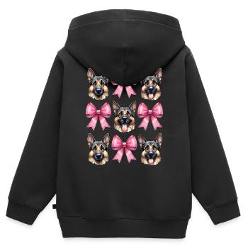 Coquette noeud berger allemand maman ruban rose - Sweat Premium à capuche zippé enfant bio - noir - Dos - AI Model Kid Male (0cm)