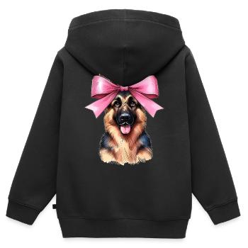 Coquette noeud berger allemand maman ruban rose - Sweat Premium à capuche zippé enfant bio - noir - Dos - AI Model Kid Male (0cm)