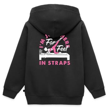 Pilates Je suis juste là pour les pieds dans les sangles - Sweat Premium à capuche zippé enfant bio - noir - Dos - AI Model Kid Male (0cm)