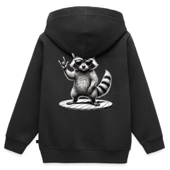Rock Raccoon – Cool et sauvage - Sweat Premium à capuche zippé enfant bio - noir - Dos - AI Model Kid Male (0cm)