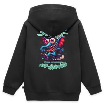 Wenn ihr mich sucht, ich bin am Rande des Wahnsinn - Kinder Premium Organic Zip Hoodie - Schwarz - Hinten - AI Model Kid Male (0cm)