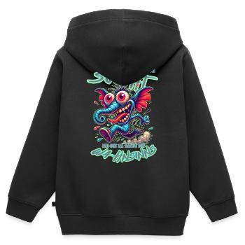 Wenn ihr mich sucht, ich bin am Rande des Wahnsinn - Kinder Premium Organic Zip Hoodie - Schwarz - Hinten - AI Model Kid Male (0cm)