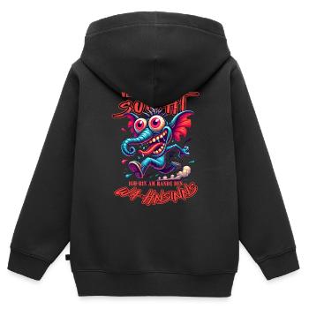 Wenn ihr mich sucht, ich bin am Rande des Wahnsinn - Kinder Premium Organic Zip Hoodie - Schwarz - Hinten - AI Model Kid Male (0cm)