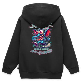 Wenn ihr mich sucht, ich bin am Rande des Wahnsinn - Kinder Premium Organic Zip Hoodie - Schwarz - Hinten - AI Model Kid Male (0cm)