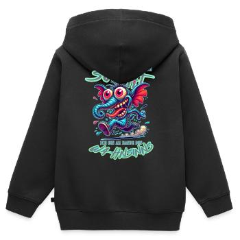 Wenn ihr mich sucht, ich bin am Rande des Wahnsinn - Kinder Premium Organic Zip Hoodie - Schwarz - Hinten - AI Model Kid Male (0cm)