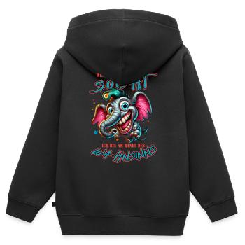 Wenn ihr mich sucht, ich bin am Rande des Wahnsinn - Kinder Premium Organic Zip Hoodie - Schwarz - Hinten - AI Model Kid Male (0cm)