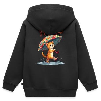 Katze Mut Positives Denken Pfütze Regenschirm Süß - Kinder Premium Organic Zip Hoodie - Schwarz - Hinten - AI Model Kid Male (0cm)