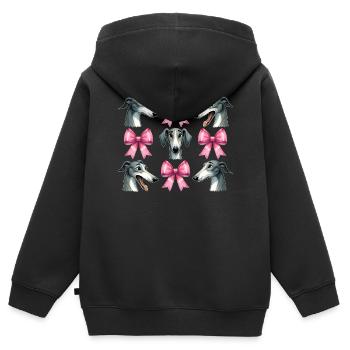 Coquette noeud lévrier chien maman ruban rose - Sweat Premium à capuche zippé enfant bio - noir - Dos - AI Model Kid Male (0cm)