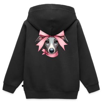 Coquette noeud lévrier chien maman ruban rose - Sweat Premium à capuche zippé enfant bio - noir - Dos - AI Model Kid Male (0cm)