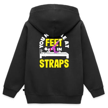 Pilates Tu m’as eu par les pieds dans les sangles - Sweat Premium à capuche zippé enfant bio - noir - Dos - AI Model Kid Male (0cm)