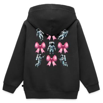 Coquette noeud astronaute espace ruban rose maman - Sweat Premium à capuche zippé enfant bio - noir - Dos - AI Model Kid Male (0cm)