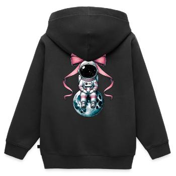 Coquette noeud astronaute espace ruban rose maman - Sweat Premium à capuche zippé enfant bio - noir - Dos - AI Model Kid Male (0cm)