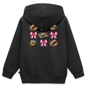 Coquette noeud sushi cuisine japonaise ruban rose - Sweat Premium à capuche zippé enfant bio - noir - Dos - AI Model Kid Male (0cm)