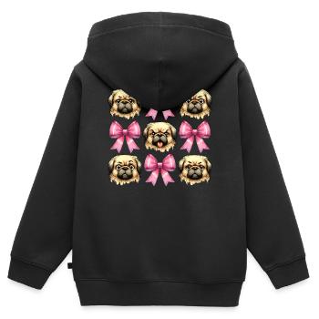 Coquette noeud pékinois chien maman ruban rose - Sweat Premium à capuche zippé enfant bio - noir - Dos - AI Model Kid Male (0cm)