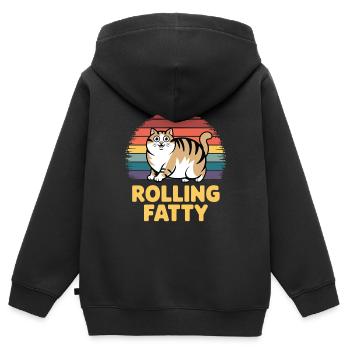 Rolling Fatty Katze Tier Lustige Katze - Kinder Premium Organic Zip Hoodie - Schwarz - Hinten - AI Model Kid Male (0cm)