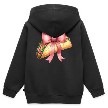 Coquette Bow Tacos Cuisine Mexicaine Ruban Rose - Sweat Premium à capuche zippé enfant bio - noir - Dos - AI Model Kid Male (0cm)
