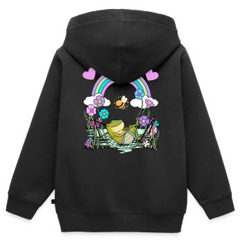Frosch Frösche Kinder Kind - Kinder Premium Organic Zip Hoodie - Schwarz - Hinten - AI Model Kid Male (0cm)